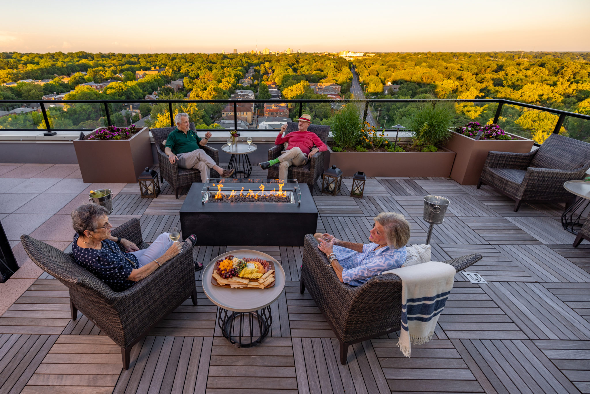 residents on the rooftop of clarendale clayton in Missouri