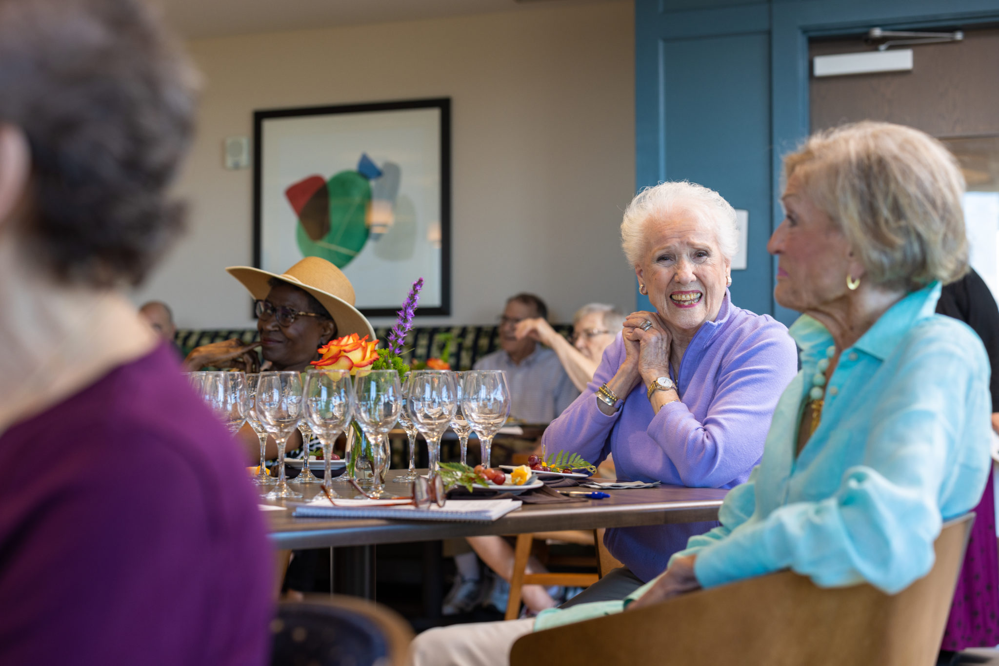 residents in the dining room at clarendale clayton